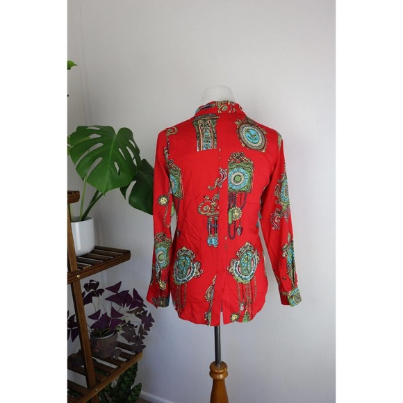 Maeve Anthropologie US 2 UK 6 Red Colorful Antique Clock Print Long Sleeve Shirt - Picture 4 of 4